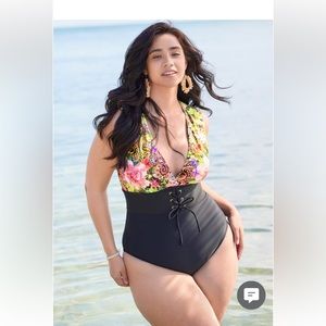 Venus Belted one piece swimsuit deep v, NWT 20